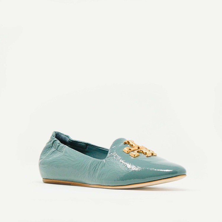 Shop Tory Burch Blue Patent Slipper With Gold Logo