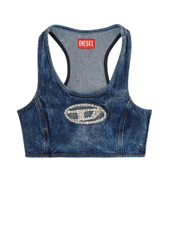 Shop Diesel Denim Top With Frontal Oval-d Logo In Green