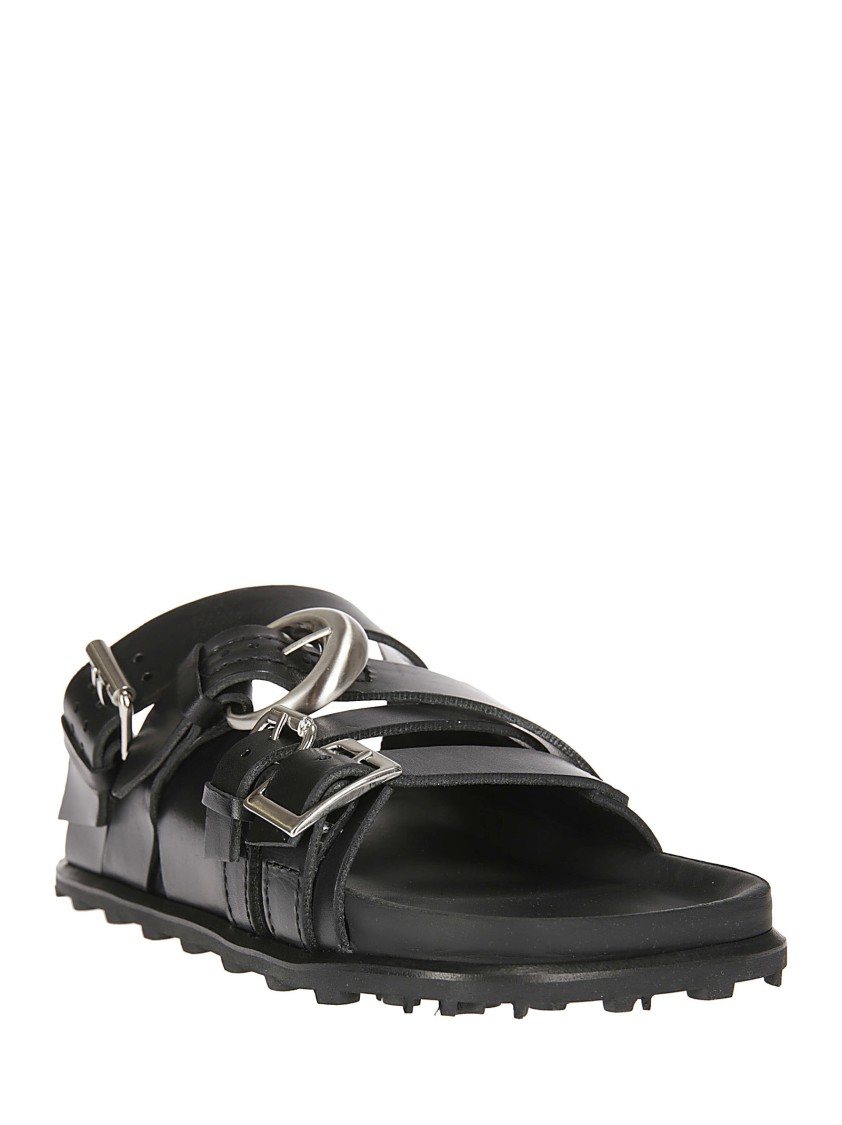 Shop Marine Serre Buckled Leather Slippers In Black