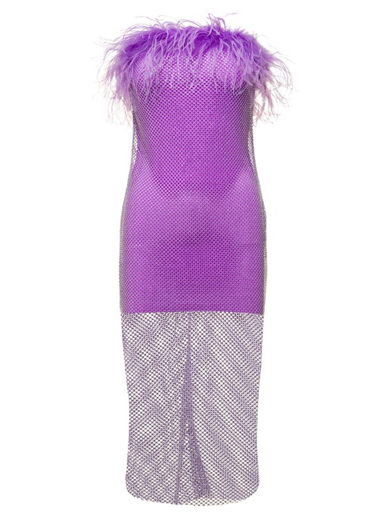 Shop Giuseppe Di Morabito Mini Purple Dress With Feather Trim And Rhinestone Embellishment In Polyamide