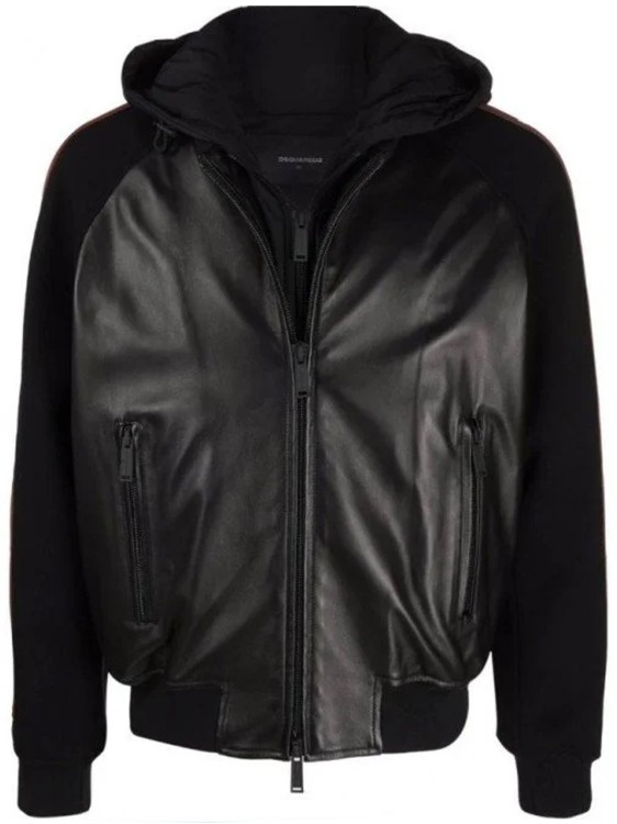 Shop Dsquared2 Hooded Leather Jacket In Black