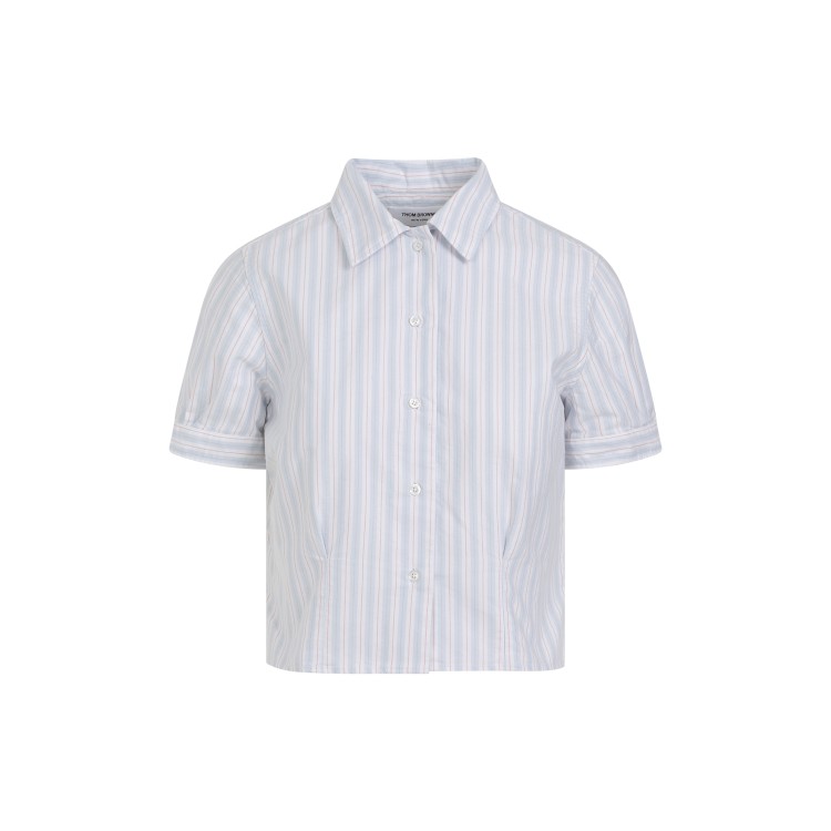 Shop Thom Browne Short Sleeves Tucked Orange Cotton Blouse In White