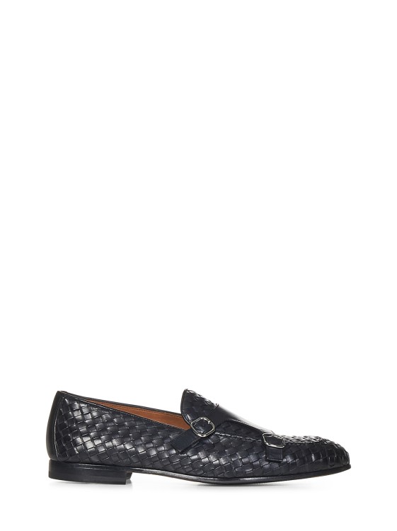Shop Doucal's Blue Woven Leather Double-buckle Loafer