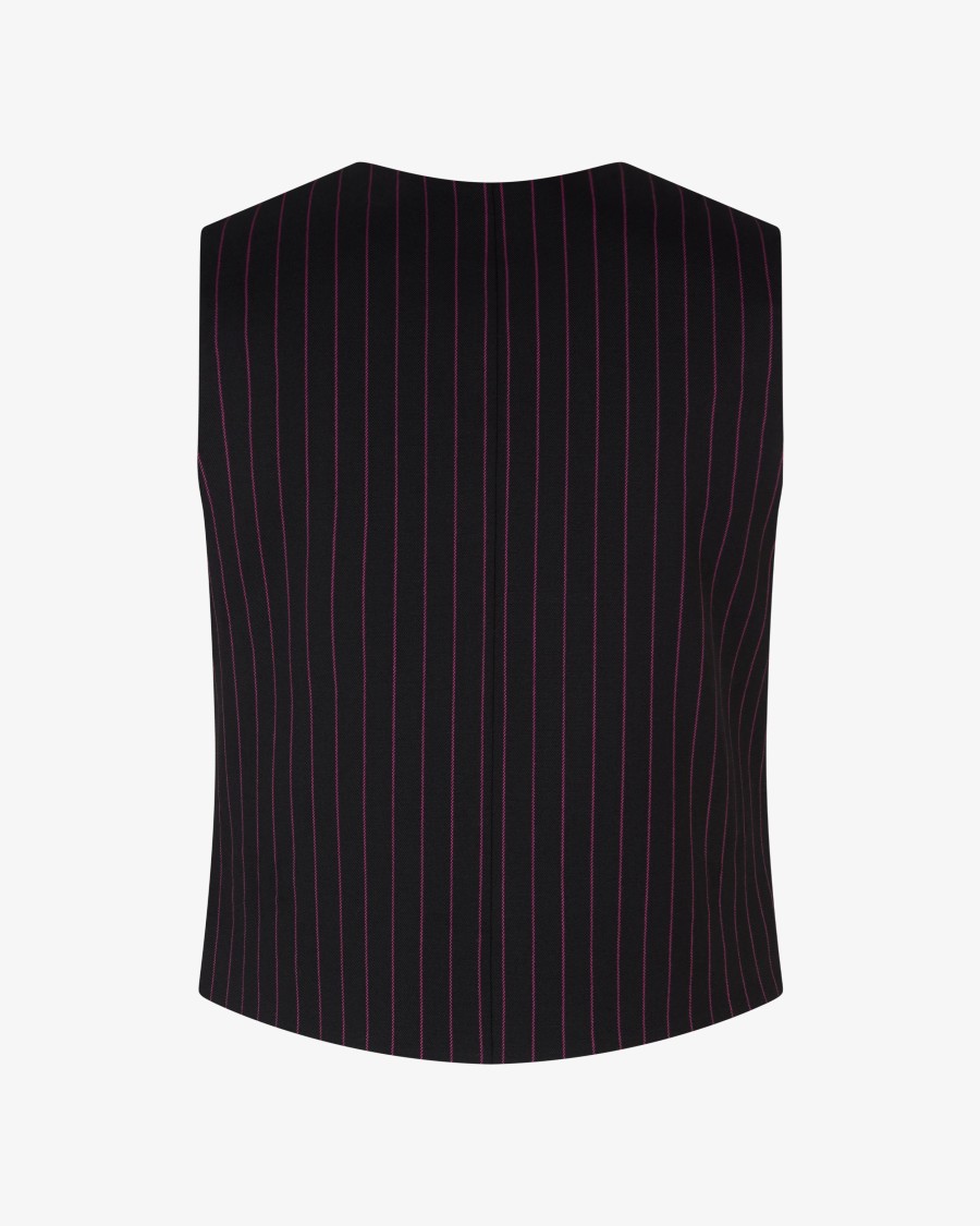 Serena Bute Wool Pinstripe Waistcoat - Black/pink In Black