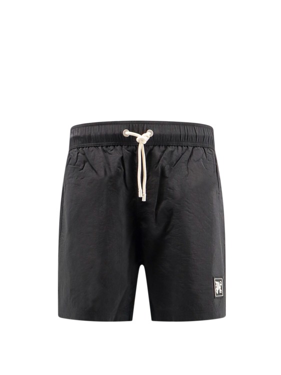 Palm Angels Nylon Swim Shorts With Logo Patch On The Bottom In Black