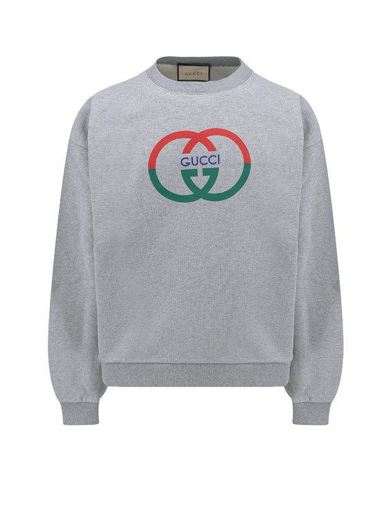Shop Gucci Cotton Sweatshirt With Frontal Logo In Grey