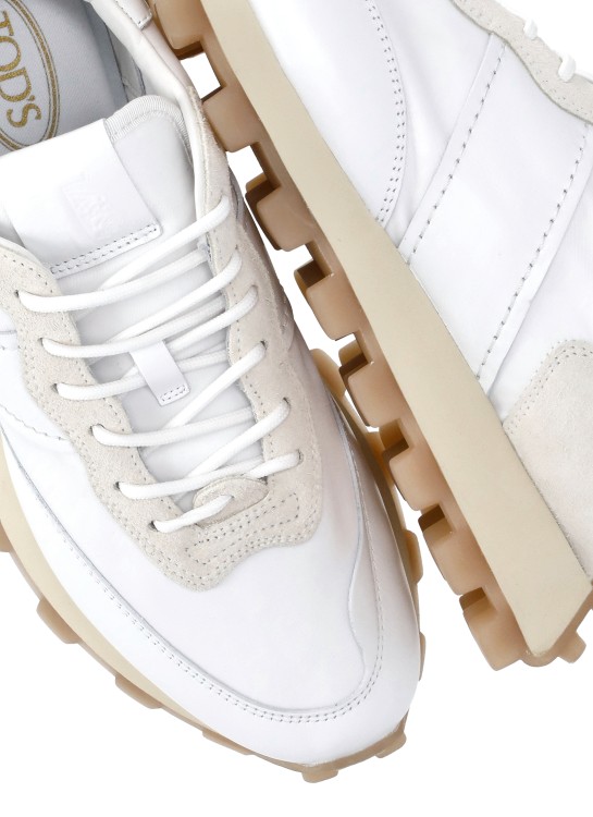 Shop Tod's Leather And Fabric Blend Sneakers In Neutrals