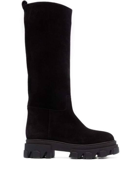 Shop Gia Borghini Black Slip-on Boots With Chunky Sole In Suede