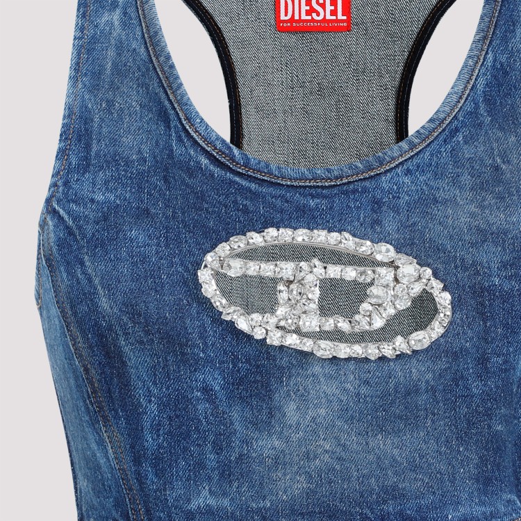 Diesel Denim Crop Top With Jewel Buckle In Blue