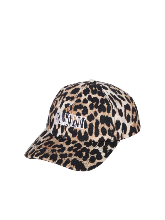 Shop Ganni All-over Leopard Pattern Cap In Brown