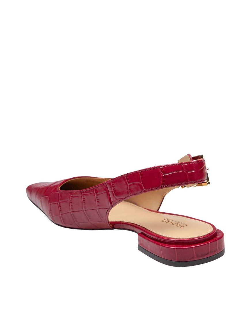 Michael Kors Darrington Sling Flat In Crocodile Print Leather In Burgundy