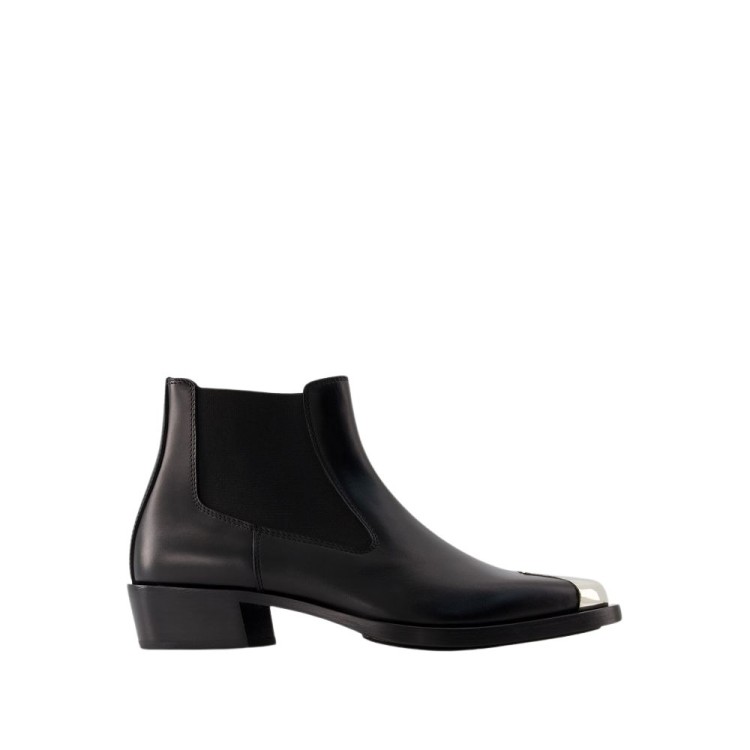Shop Alexander Mcqueen Chelsea Boots - Leather - Black/ Silver
