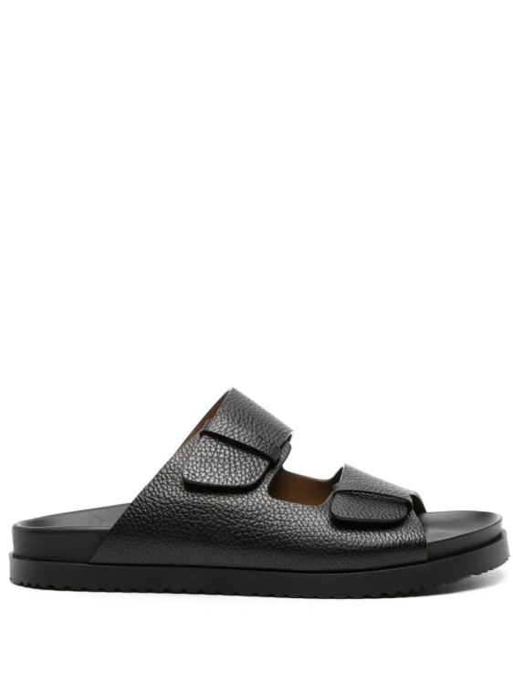 Shop Doucal's Round-toe Leather Slides In Black