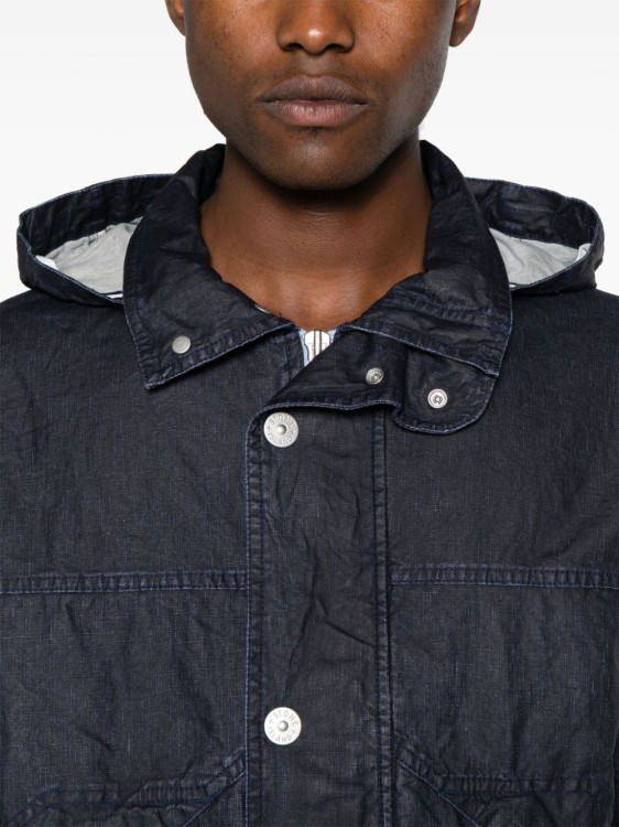 Shop Stone Island Raw Plated Linen Hooded Jacket In Blue