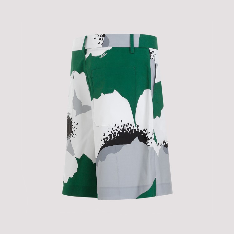 Shop Valentino Green And Gray Flowered Cotton Shorts