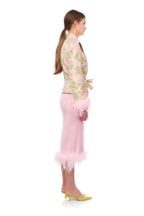 Shop Andreeva Pink Jacquard Jacket №19 With Detachable Feather Cuffs