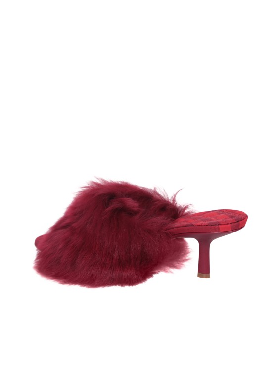 Shop Burberry Red Fur Mules In Burgundy