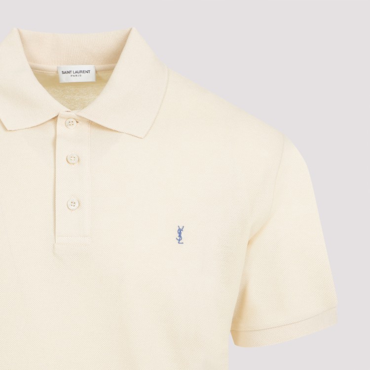Shop Saint Laurent Light Yellow Cotton Logo Polo T-shirt In Neutrals