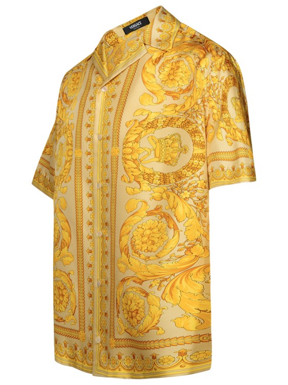 Shop Versace 'barocco' Gold Silk Shirt
