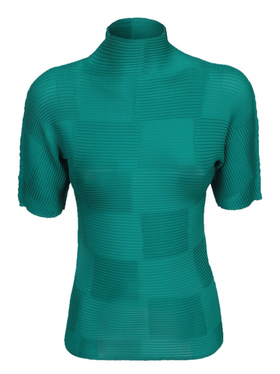 Shop Issey Miyake Checkered Top In Green