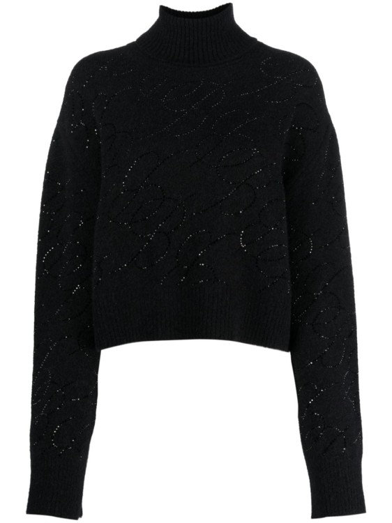 Blumarine Crystal-embellished Knitted Jumper In Black