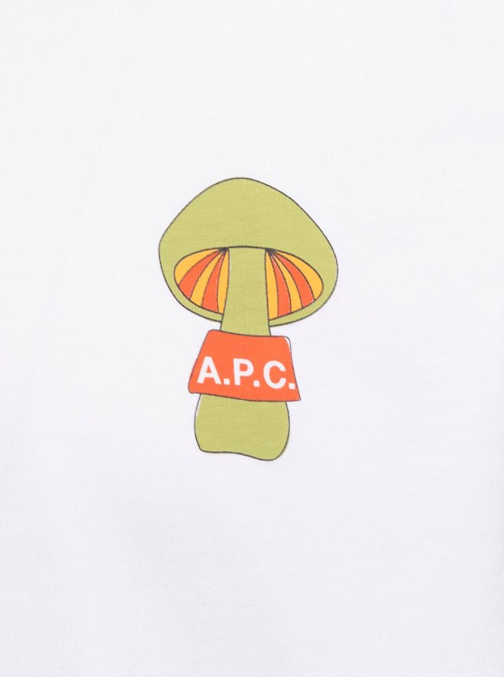 Shop Apc White Crewneck T-shirt With Branded Mushroom Print In Cotton