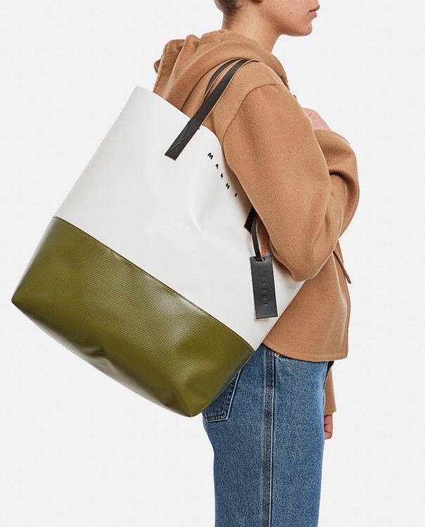 Shop Marni Bicolor Double Handle Bag In White