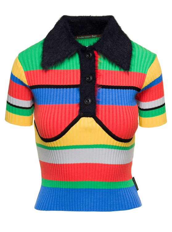 Andersson Bell Nelly Striped Viscose Blend Polo Top In Black