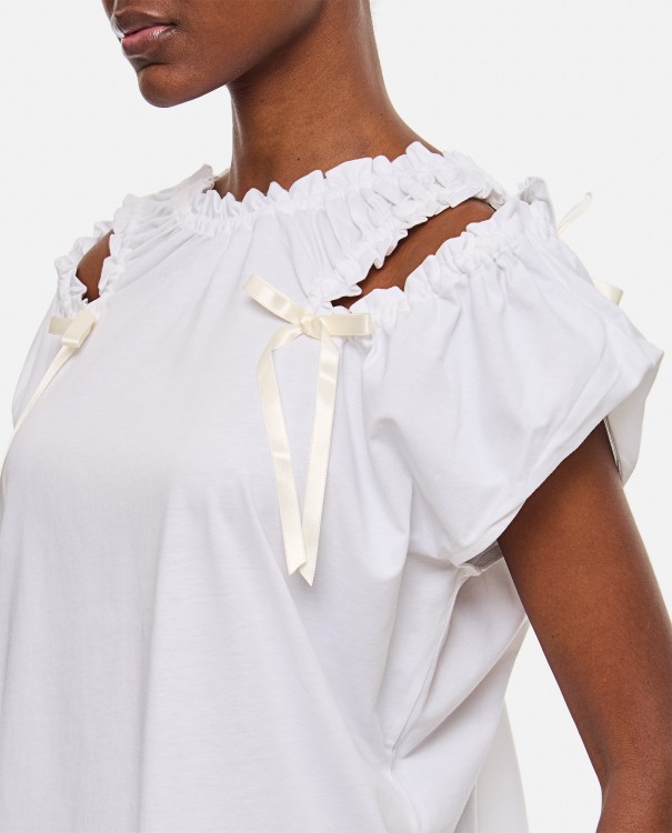 Shop Simone Rocha Cap Sleeve T-shirt With Shoulder Bite & Bow In White