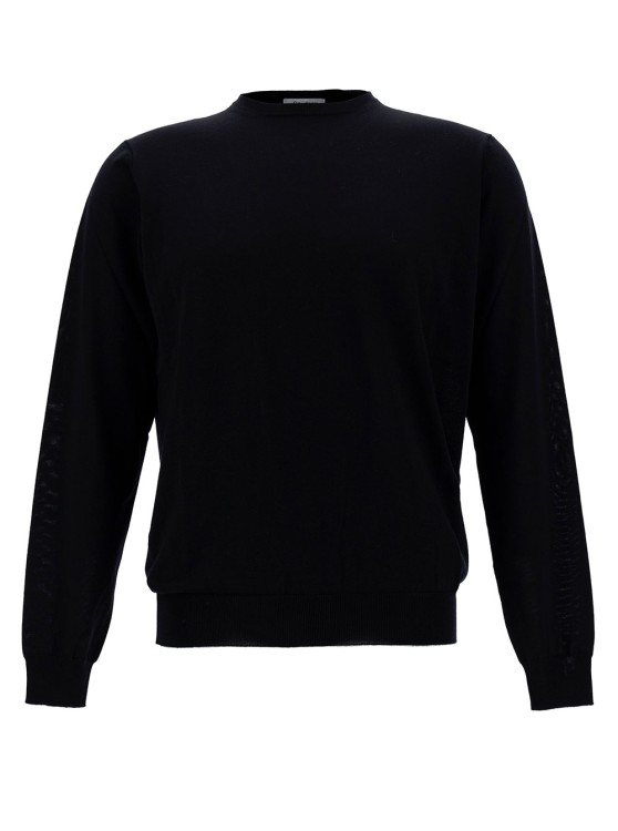 Gaudenzi Blue Crewneck Sweater With Ribbed Trims In Wool In Black