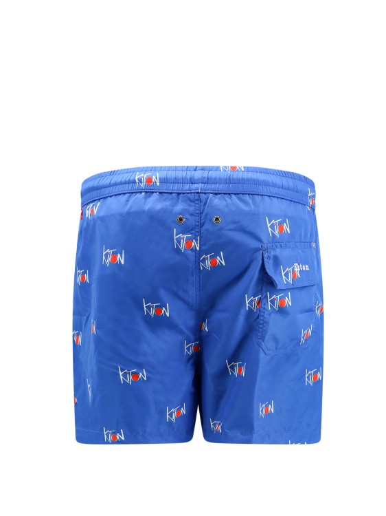 Shop Kiton Nylon Swim Trunk With All-over Logo In Blue