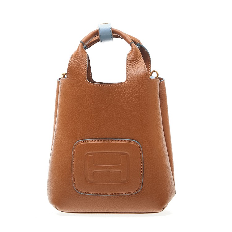 Shop Hogan H-bag Mini Shopping Leather And Light Blue In Brown