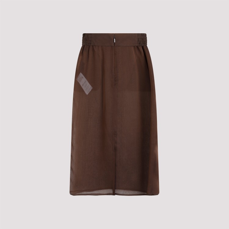 Saint Laurent Sheer Silk Midi Skirt With Elastic Waistband In Brown