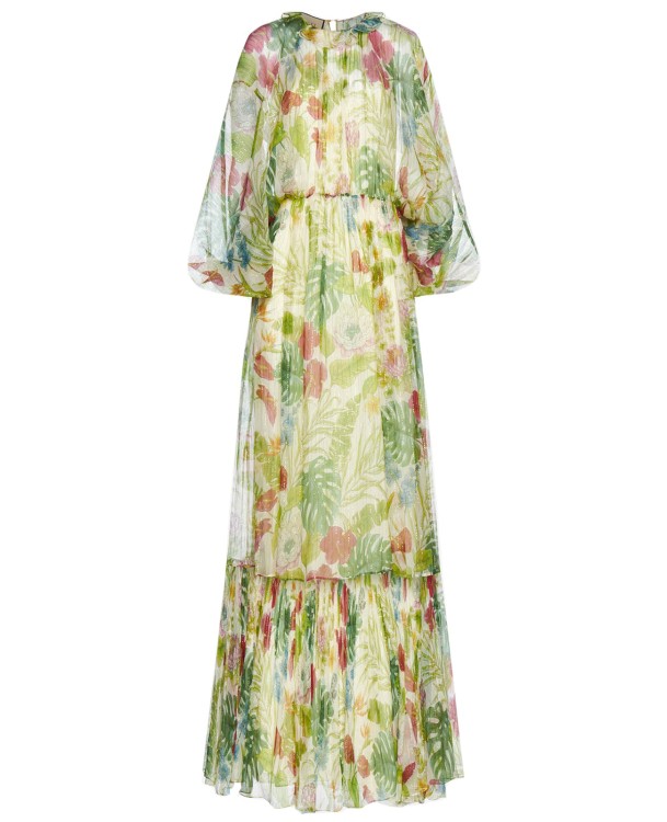 Shop Gucci Silk Printed Midi Dress In Neutrals
