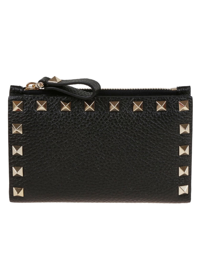 Valentino Rockstud Coin And Card Purse In Black