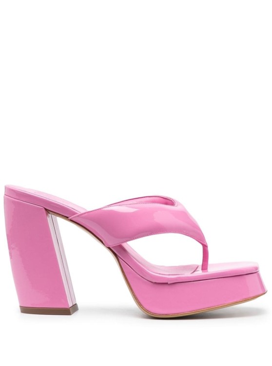 Gia Borghini Pink Glossy Finish Square Toe Sandals In Leather