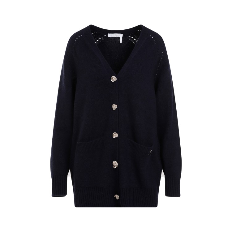Chloé Iconic Blue Cashmere Cardigan In Black