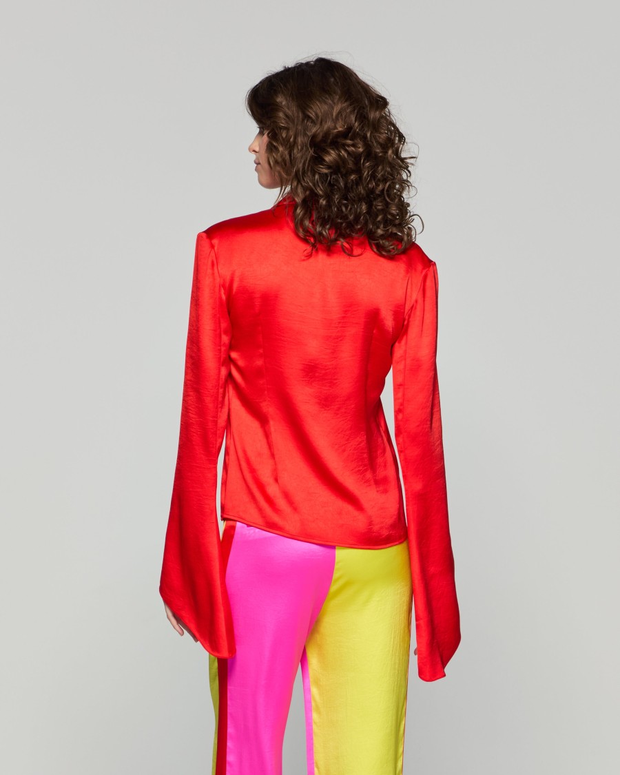 Serena Bute Flared Sleeve Shirt - Bright Red In Red