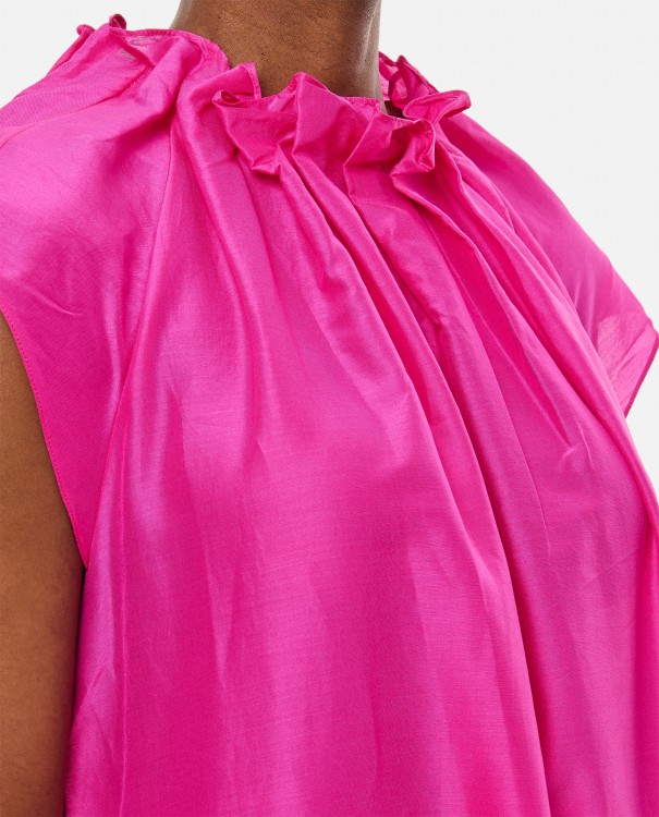 Shop Too Good Ruched Neckline Volume Dress In Pink