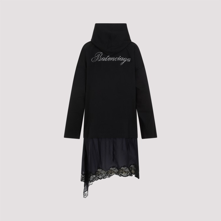 Shop Balenciaga Black Cotton Hooded Hybrid Dress