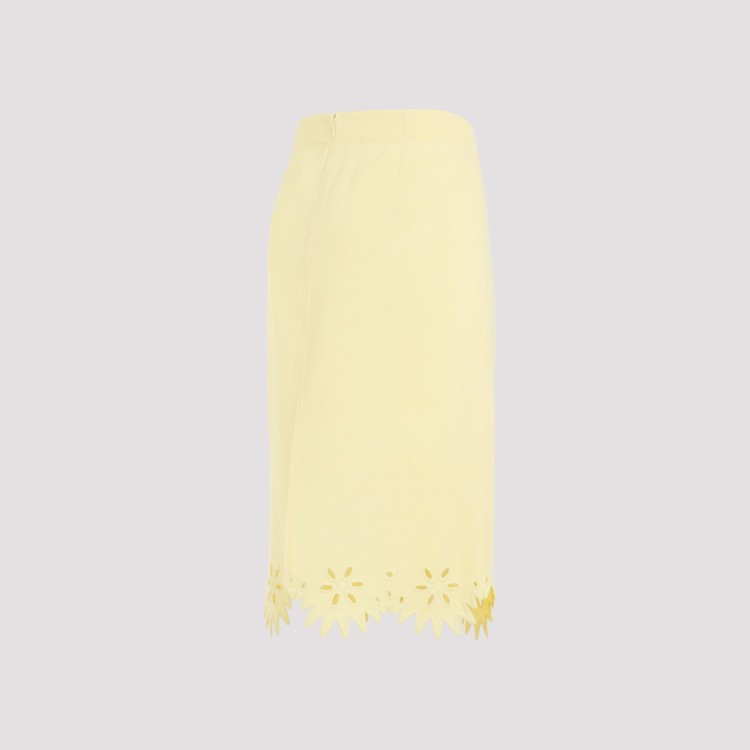 Shop Bottega Veneta Grainy English Embroidery Yellow Viscose Midi Skirt In Red