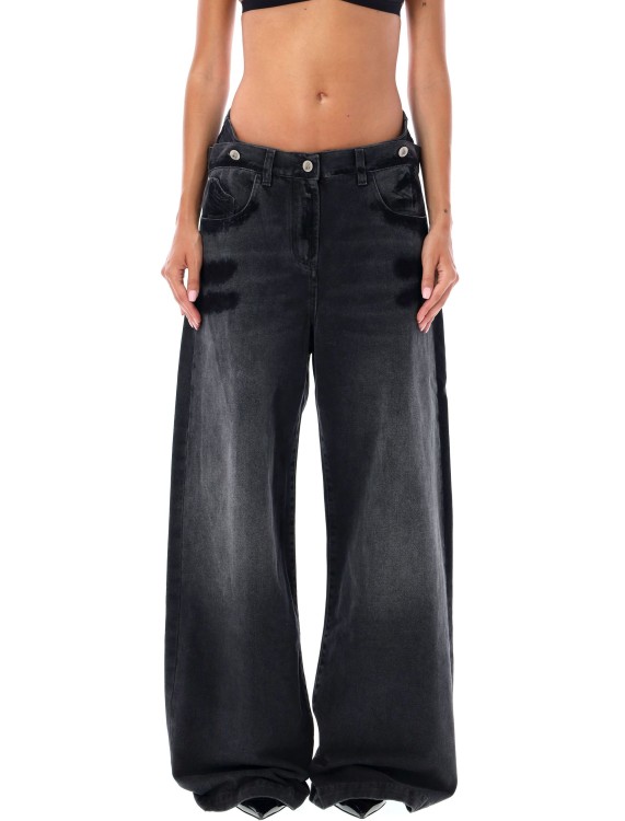 Attico Layered Waist Wide-leg Jeans In Black