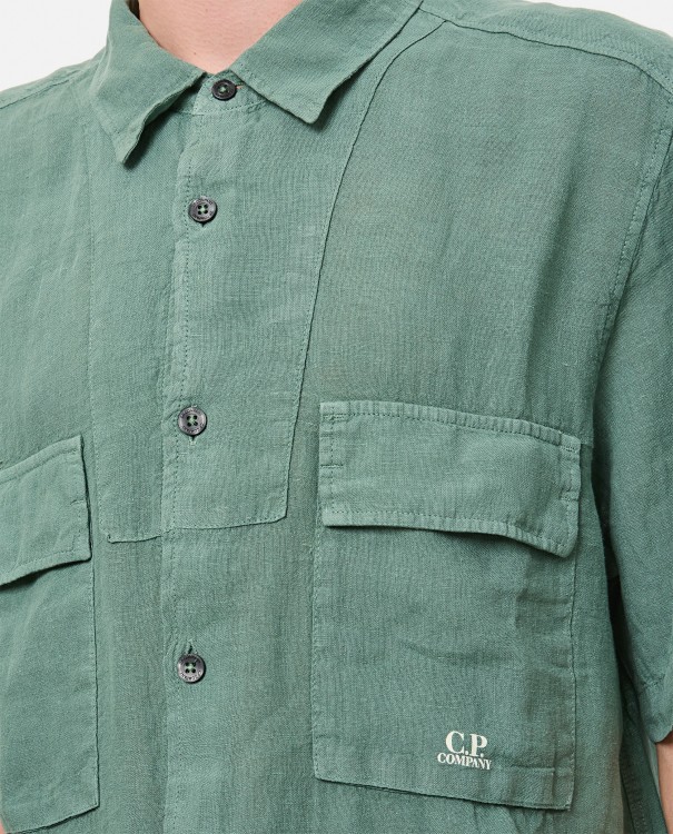 Shop C.p. Company Linen Short Sleeved Shirt In Green