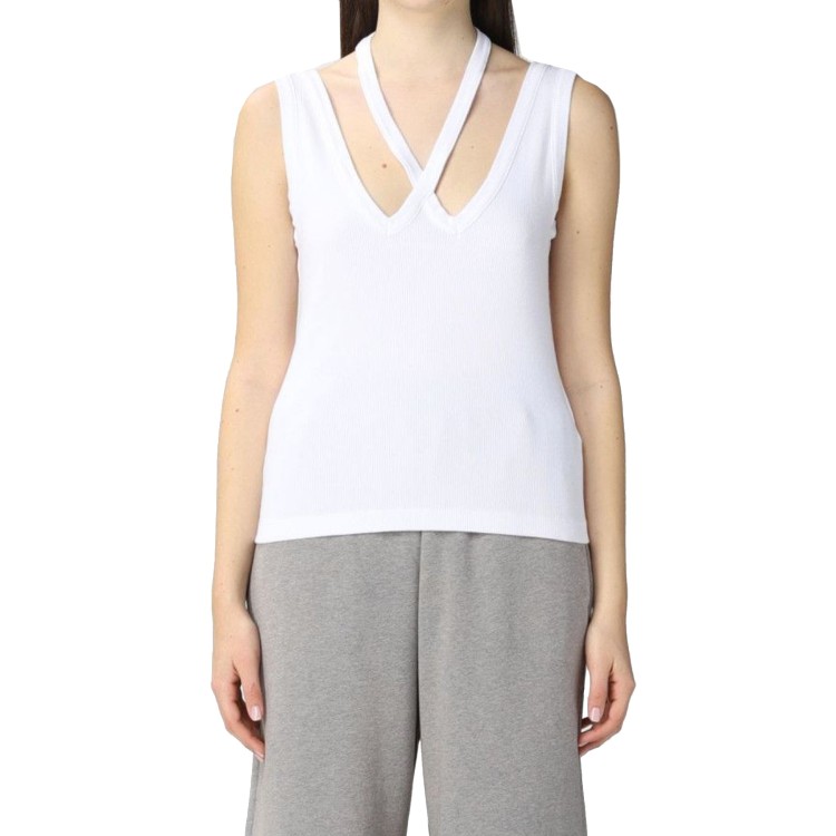 Shop Mm6 Maison Margiela Ribbed Cotton Top In White