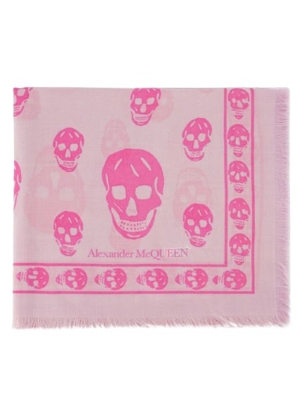 Shop Alexander Mcqueen Ca Skull 104x120 Scarf  - Pink - Wool