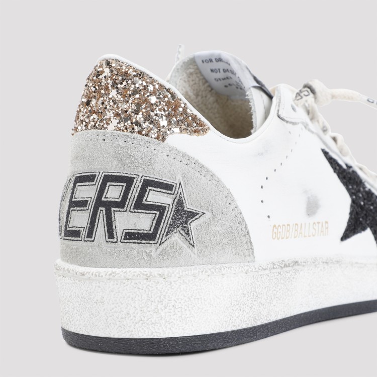 Golden Goose Ballstar Leather Upper And Toe Glitter Star And Heel Suede Spur Shoes In White