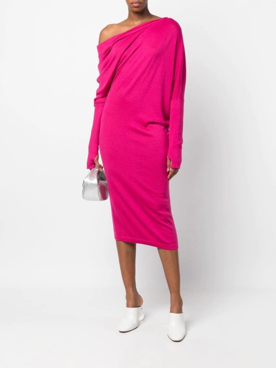 Shop Tom Ford Pink Off-shoulder Midi Dress