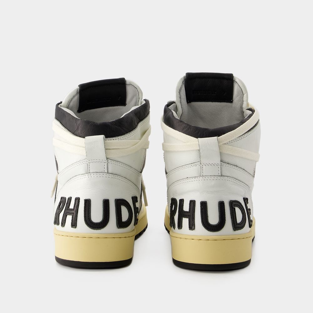 Shop Rhude Rhecess Hi Sneakers - Leather - Black/white