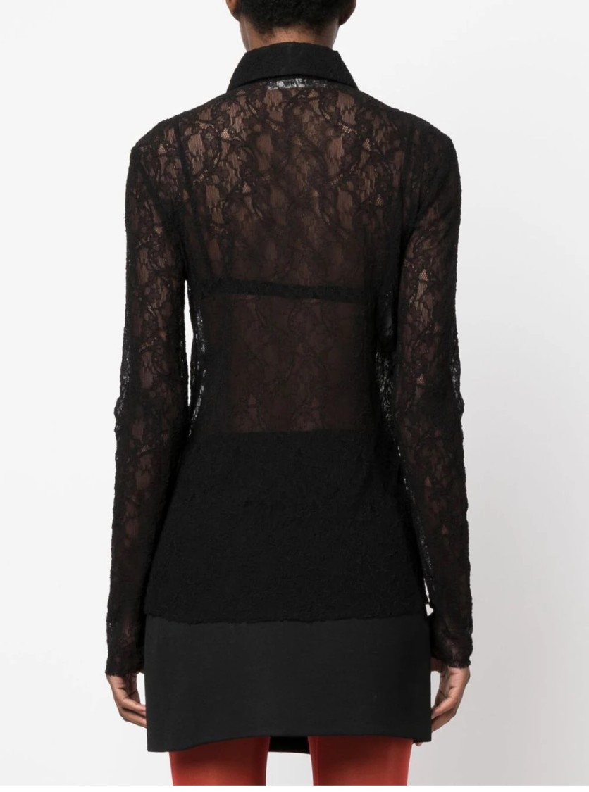 Philosophy Di Lorenzo Serafini Lace Detail Shirt With Elegant Sheer Design And Tailored Fit In Black