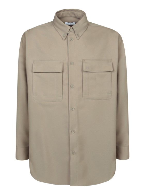 Off-white Embroidered Ow Logo Beige Overshirt In Neutrals